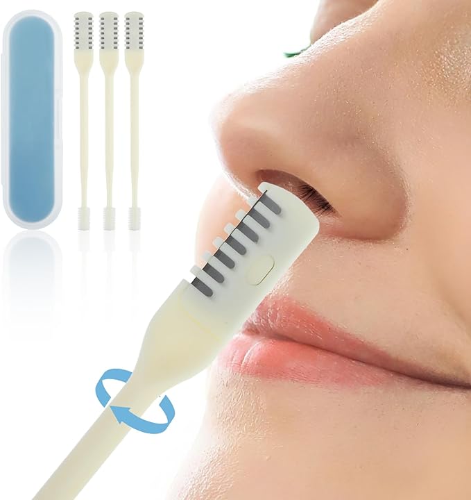 Nasal Hair Cutter with Ear Picker, 3 Pcs Double Sided Nose Trimmer 2-in-1 Manual Nasal Hair Razor Cutter for Women & Men