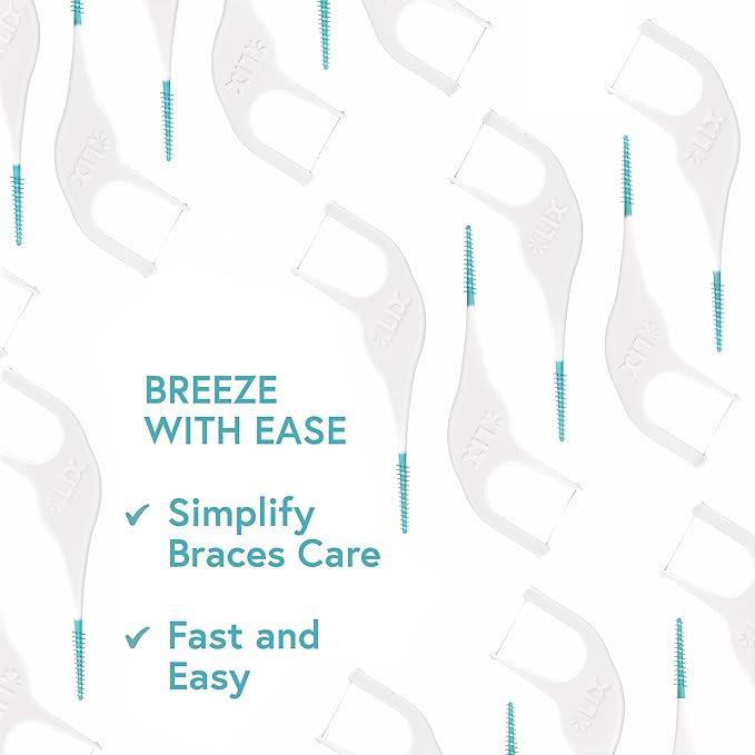 LIX Orthodontic Flossers for Braces + Interdental Brush, 60 Floss Picks Per Bag, Unflavored (60)