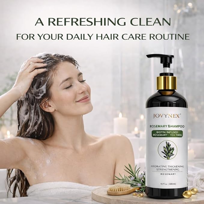 Natural Rosemary Scent Shampoo - Biotin & Tea Tree, 10oz Travel, Sulfate-Free, Scalp Care, Volumizing, Oil Control, Anti-Hair Fall, Color-Safe, Unisex, All Hair Types