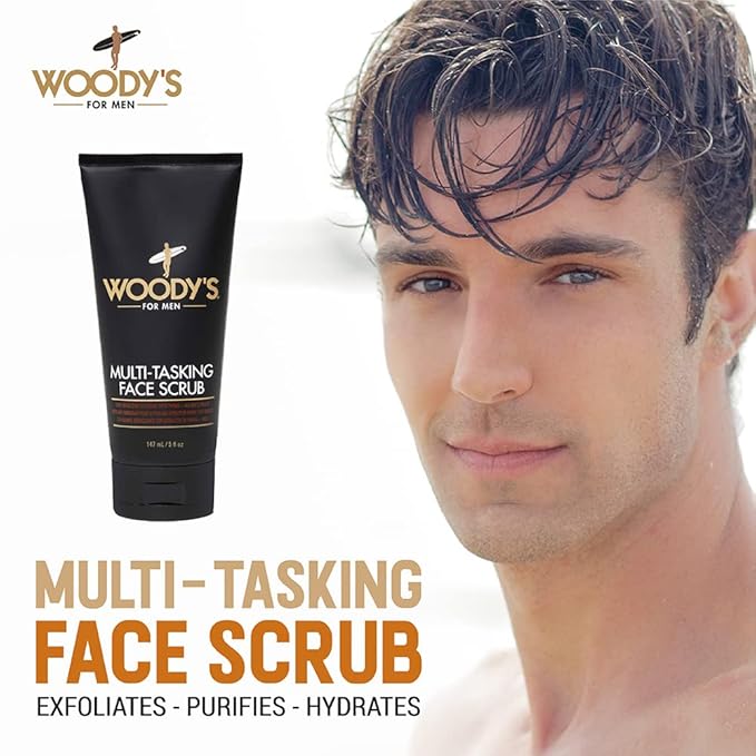 Woody's Multi-Tasking Face Scrub, Hydrating Cleanser and Exfoliant for Men, 5 Fl Oz