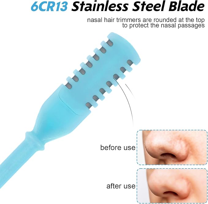 30Pcs Manual Nose Hair Trimmer - Rotating Nasal Hair Razor Cutter with Storage Box for Women and Men Double Sided Nose Hairs Cleaner Portable Nostril Remover Tools (Blue/White/Pink/Black)