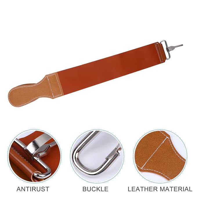 Mikinona Cow Hide Barber Polishing Razor Strop Double-layer Leather Sharpening Strap for Straight Razors and Scissors for Professional Barbers and Home Use