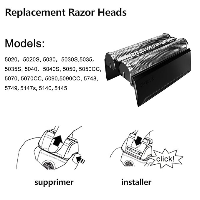 52B - Series 5 Electric Shaver Replacement Head Compatible with Braun Series 5 Electric Razors, 52B Blades for Braun S5 Replacement Head for 5020, 5020S, 5030, 5030S