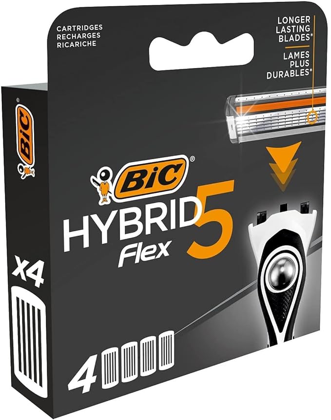 BIC Hybrid 5 Flex Men's Shaver Refills with 5 Moveable Nano-Tech Titanium Coated Razor Blades - Box of 4 Cartridges