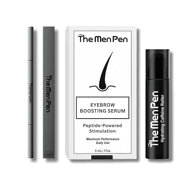 The Men Pen Eyebrow Boosting + Caffeine Kit | Eyebrow, Beard and Hair Filler | Waterproof, Long Lasting, Sweat Proof - Light Brown