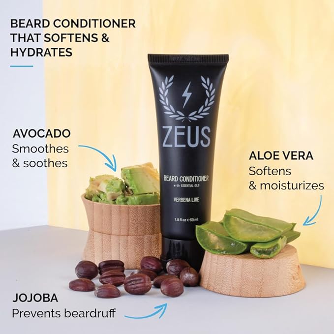 ZEUS Travel Beard Shampoo & Conditioner Combo for Men, Grooming Set with Green Tea & Essential Oils, Softens, Hydrates & Moisturizes Facial Hair (Made in USA) Vanilla Rum