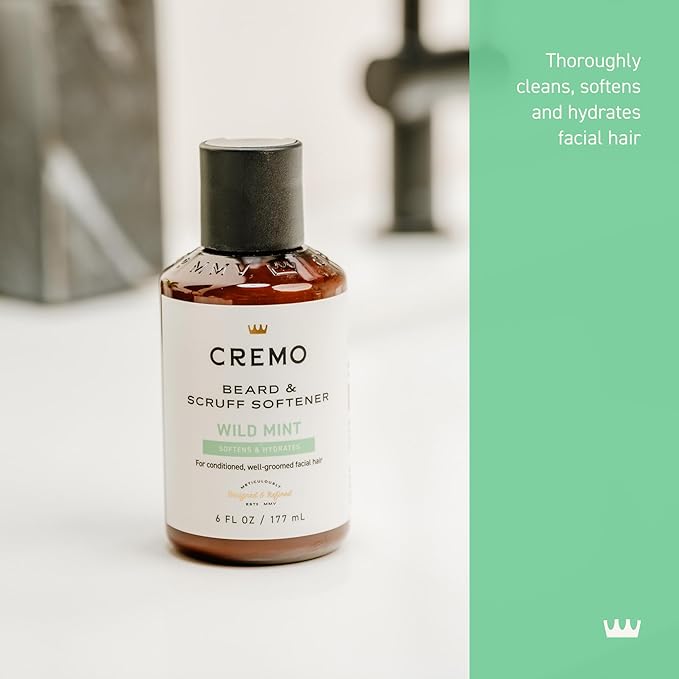 Cremo Wild Mint Beard & Scruff Softener, Softens and Conditions Coarse Facial Hair of All Lengths in Just 30 Seconds, 6 Fl Oz