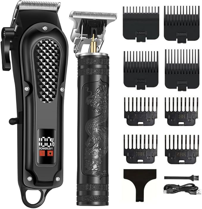 Cordless Hair Clippers for Men, Self Haircut Kit for Men Electric Clippers and Trimmers, Grooming Rechargeable Beard Trimmer with Adjustable Blade & LCD Display, Hair Cutting Tools for Home use