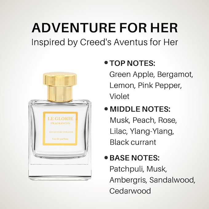 Inspired by Aventus for Her, Adventure for Her EDP, Long Lasting 12-14 Hours Perfume Spray for Men, Women, All Skin Types, Cruelty Free - 0.33 oz 10ml