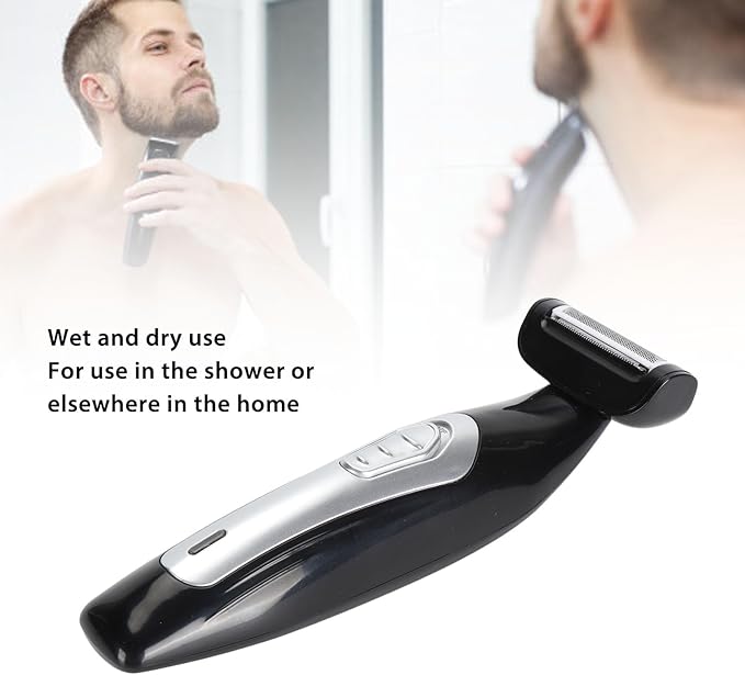 Men Back Trimmer, Body Hair Groomer for Men with Removable Curved Handle Wet Dry Use Extreme Reach for Back Chest Face