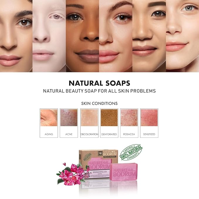 Bougainvillea Pink Organic Soap Bar for Women, Pack of 5 Glycerin Soap Bars - Antioxidant-Rich Skin Elasticity & Hydration Bar with Hyaluronic Acid - Natural & Vegan Spa Gift, for All Skin Types
