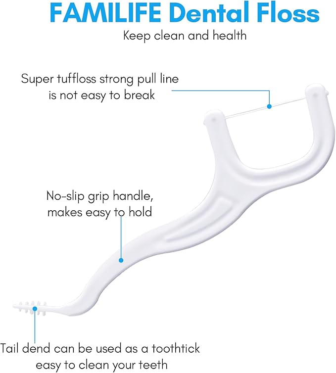 FAMILIFE Floss Picks, 200 Count Unflavored Dental Floss Cleaner, Tooth Picks Flossers with 4 Travel Handy Cases, Helps to Fight Tooth Decay and Keep Your Teeth Clean, Sticks for Family