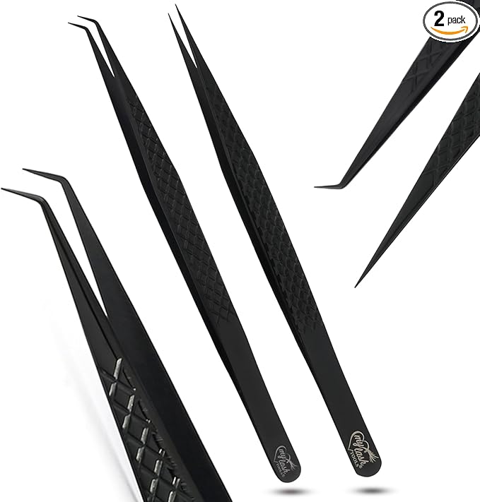 My Lash Tools Eyelash Extension Curved Degree & Straight Tweezers set for Isolation Lash Extensions 14cm, Best for Individual Isolation & Classic Lashes Stainless Steel Eyelash Twisers (Tweezers set)