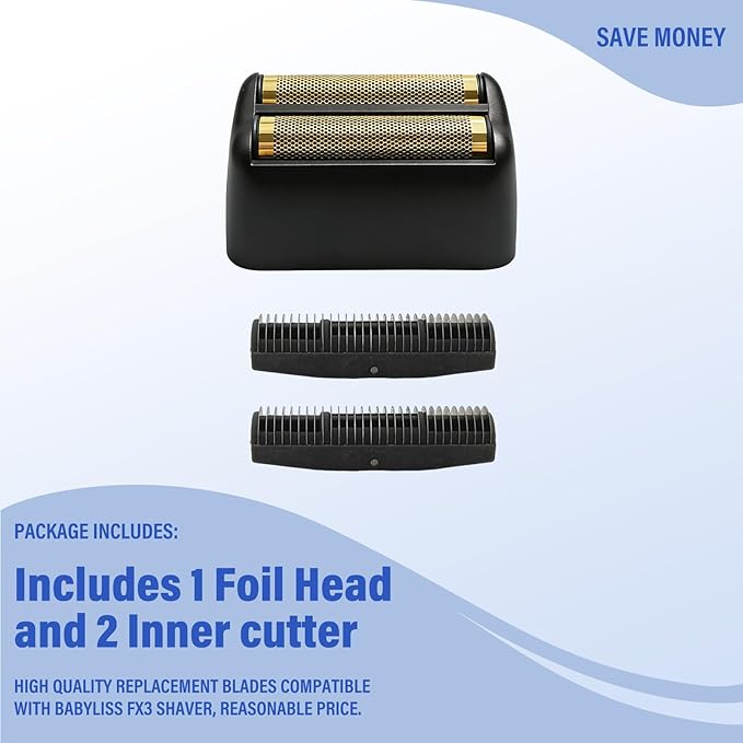 Replacement Head Compatible with BaByliss FX3 Foil Shaver, Replacement Blade Compatible with BaByliss Pro FX3 Foil Shaver Replacement Head, FXX3RFB Black Razor Replacement Foil Head with 2 Cutter-1PCS