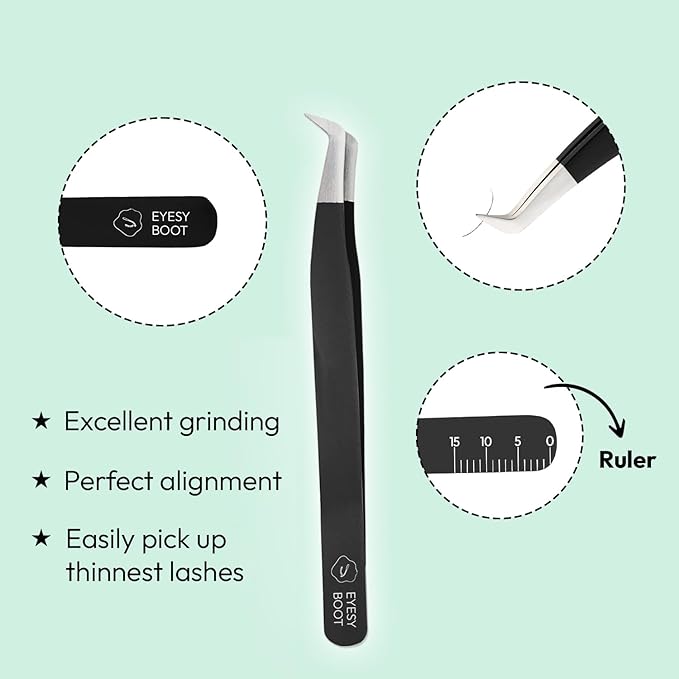 Eyesy Lash Eyesy Boot Lash Tweezer | Professional Volume False Lash Application Tool | Multi Shapes & Purposes Tweezers | Non-Slip Grip Tweezers (Black)