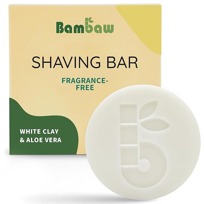 Bambaw | Shaving Soap Bar | 2.8 oz | Organic White Clay & Aloe Vera Shaving Bar | Shaving Soap Puck Sensitive Skin | Natural Shaving Soap | Vegan Shave Bar | Shaving Soap Unscented