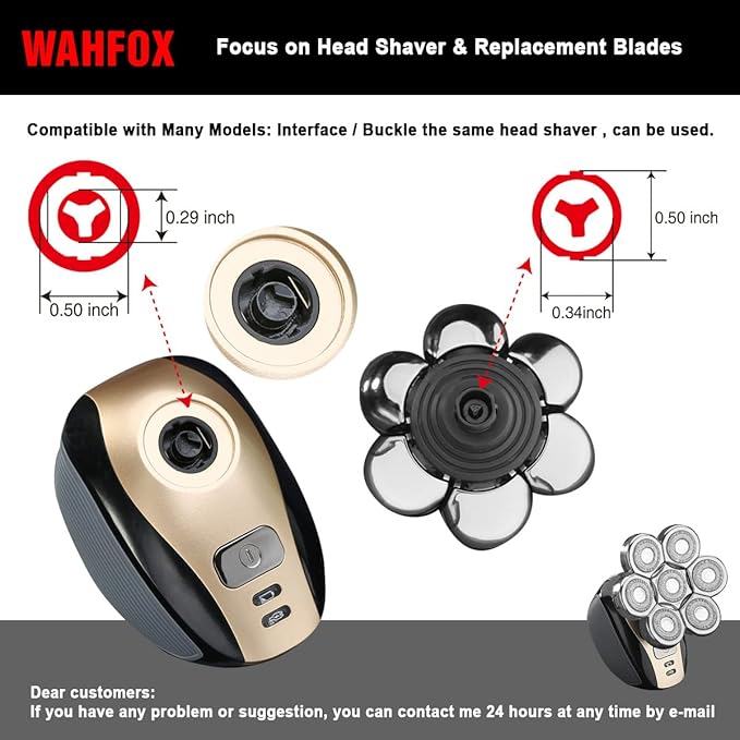 WAHFOX Universa 7 Heads Shaver Replacement Head for Head Shaver, and many Brands Head Shaver 7 Blades 7D Replacement Shaver Head Blade 7 Heads Shaver Head (Silvery)