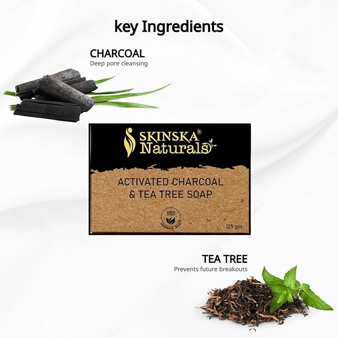 Charcoal Tea Tree Body Soap, Deep Moisturizing Soaps Cleanser with Glycerin & Aroma Oil, Refreshing Bath Bar Soap for Clarified Skin Texture & Clean Feel for Men & Women – 4.40 oz