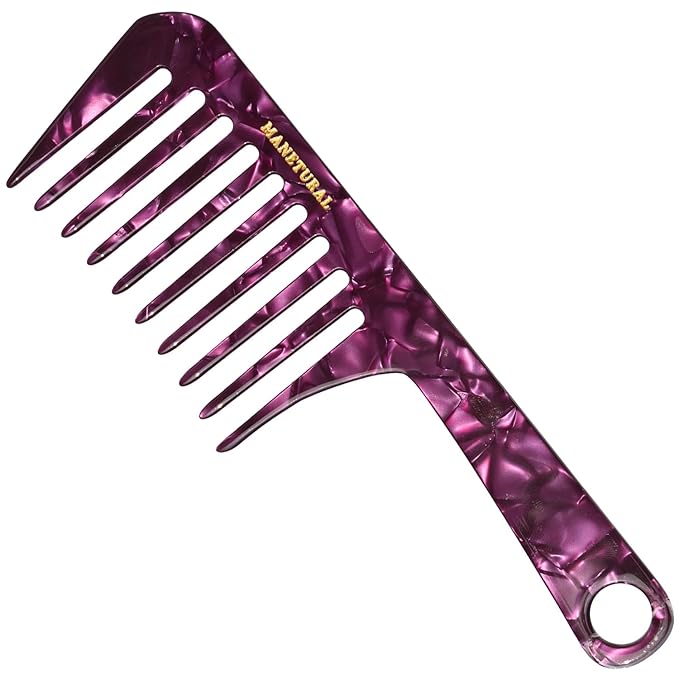 D1 | wide tooth comb 7.4"for easy portability. Suitable for Women's/girl curly, curly and tight hair, the short handle design is easy to carry. Acetate comb (Purple)