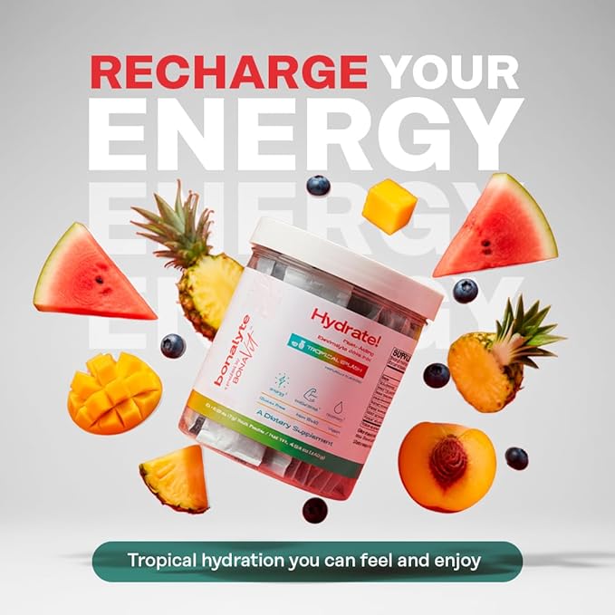 Electrolytes Powder Packets - 20 Stick Packs - Electrolytes Sugar Free - Tropical Flavour - Instant Hydration Packets - Running Essentials - Gluten Free, Non-GMO - BonaLyte