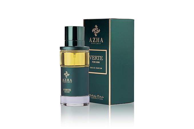 Azha Perfumes Verte Eau de Parfum for Men, Green Spicy Leather Fragrance Spray with Cardamom, Cypress, Violet, Sandalwood & Vanilla, Long Lasting Men's Cologne, Butterfly Nebula Collection, 3.4 Fl Oz