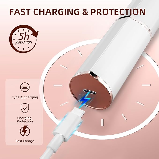 Facial Hair Removal for Women, Electric Rechargeable Painless Hair Remover for Face, Upper Lips, Chin, Peach Fuzz, with LED Light