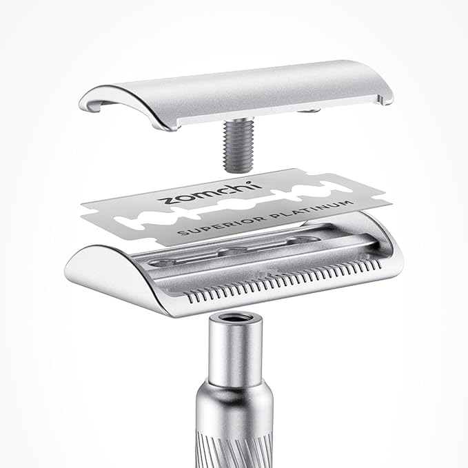 Zomchi Double Edge Razor Blades, 60 Counts Safety Razor Blades for Shaving, Platinum Stainless Steel Shaving Blades for Men and Women, Fits All Standard Double Edge Razors