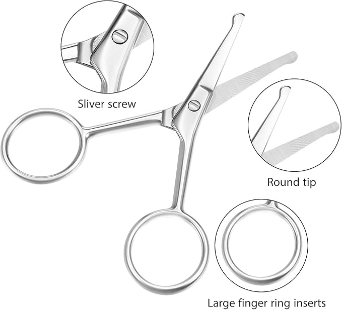 Mudder 3 Pieces Nose Hair Scissors Rounded Tip Scissors Facial Hair Trimming Stainless Steel Blunt Tip Trimmer for Eyebrows, Nose, Moustache, Beard, Grooming (Silver)