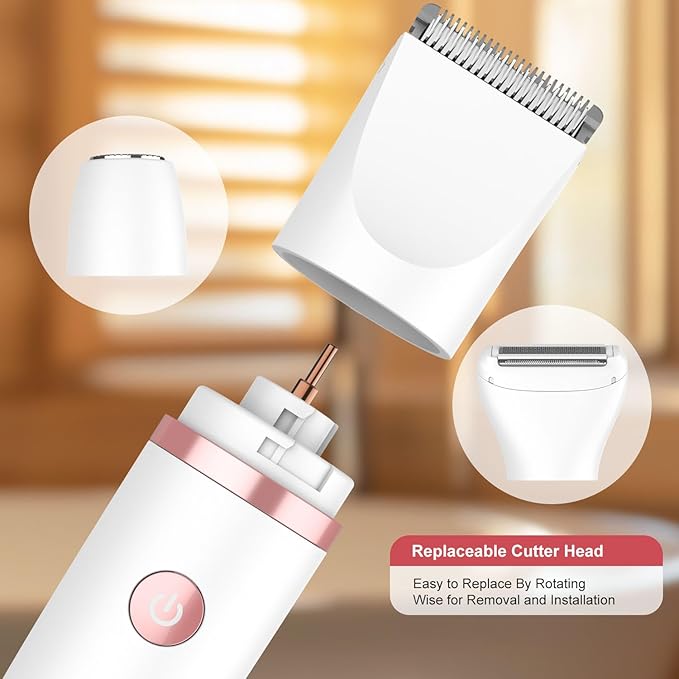 3-in-1 Electric Razor IPX7 Waterproof Bikini Trimmer Wet & Dry Use Painless Personal Trimmer Groomer for Ladies Face Body Legs Bikini Public Hairs Electric Lady Shaver with Replaceable Heads