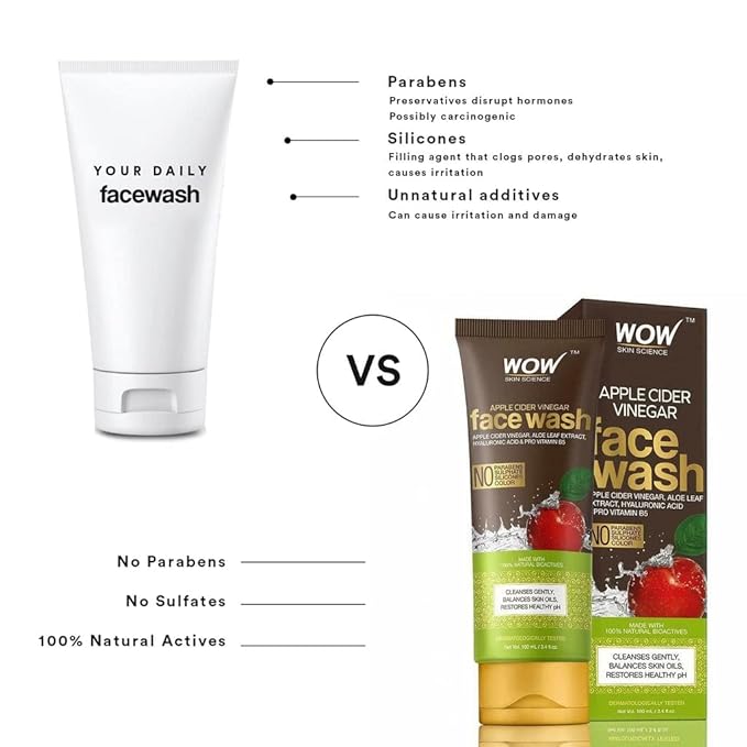 WOW Skin Science Apple Cider Vinegar Face Wash Gel - Deep Pore Cleansing For Smooth Skin,Helps Remove Blackheads- Daily Cleaner & Moisturizer For Men,Women & Teens - 100ml,Clear