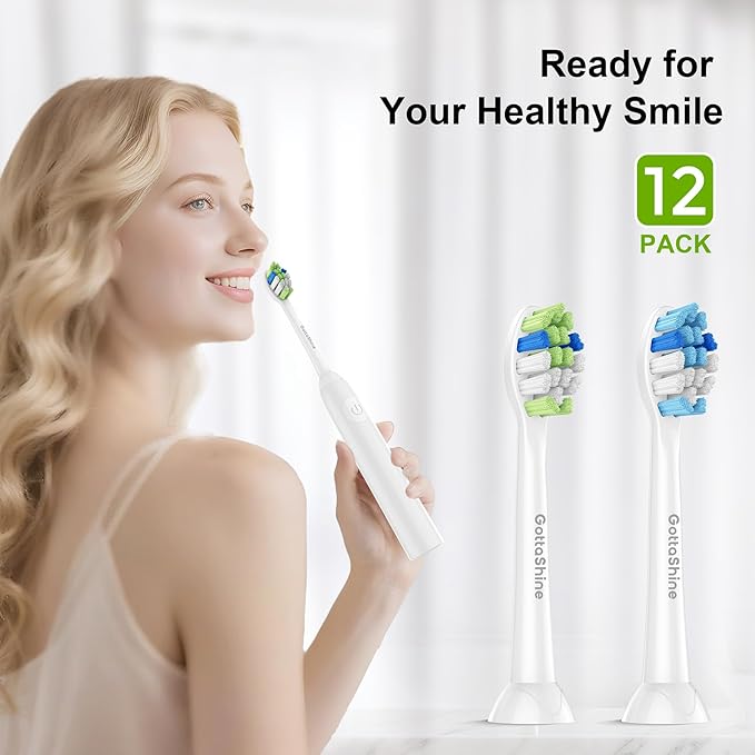 Replacement Toothbrush Heads for Philips Sonicare – Plaque Control, Compatible with Click-on Electric Toothbrush Handles, 12 Pack White (Black, Medium)