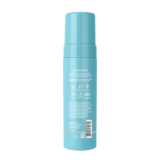 Hempz Ocean Breeze Hydrating Gentle Facial Foaming Cleanser with Hyaluronic Acid - Refreshingly Scented Moisturizing Foam Face Wash for Extremely Dry, Oily, or Sensitive Skin, for Women or Men, 6 Oz