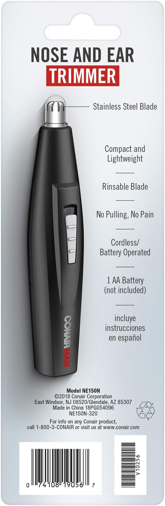 ConairMan Nose Hair Trimmer for Men, For Nose, Ear and Perfect for Travel, Battery Powered