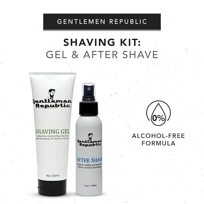 Gentlemen Republic Shaving Kit - Shaving Gel and After Shave Combo Pack - Alcohol, Lather and Dye Free Clear Shave Gel with Aftershave, 2 Pack