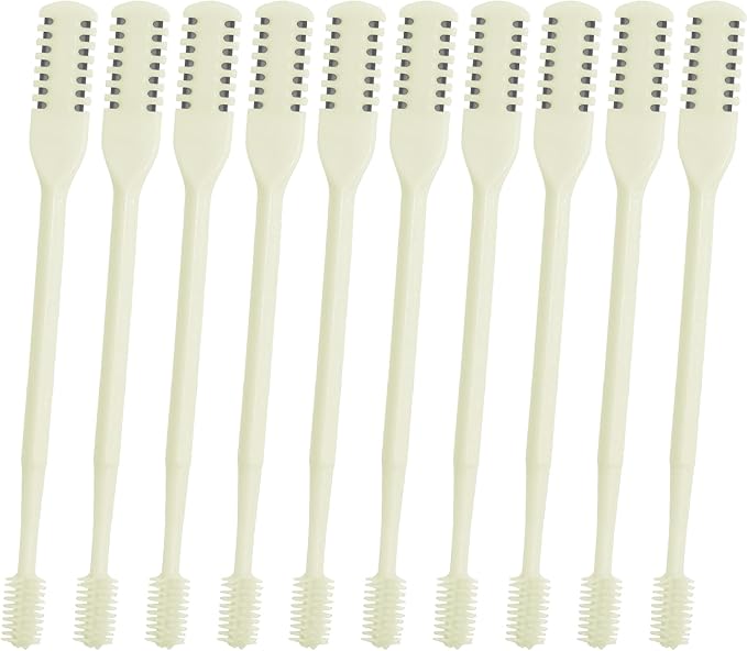 2-in-1 Nasal Hair Cutter,10 PCS Upgrade Double Sided Nose Hair Knife,Nasal Hair Cutter for Men Women, Soft Cleaning Brush Box Package (Beige)