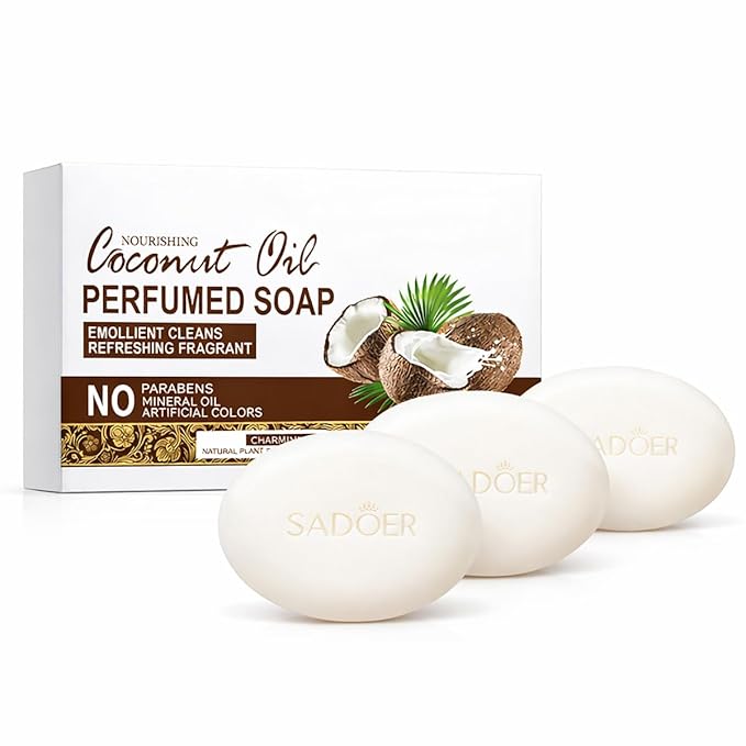 Nourishing Coconut Oil Perfumed Soap, Natural Handmade Organic Bar Soap, Paraben & Mineral Oil Free, Moisturizing & Restoring Body Soap for Women & Men, 3 Count (10.59 oz)