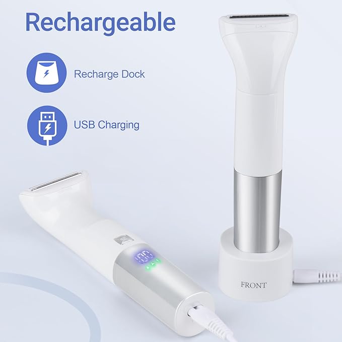 Shaver for Women, 6-in-1 Body Hair Trimmer, Facial & Pubic Hair Removal, IPX7 Waterproof Wet & Dry Grooming Electric Shaver Kit,Cordless Travel Razor with USB Charging Dock