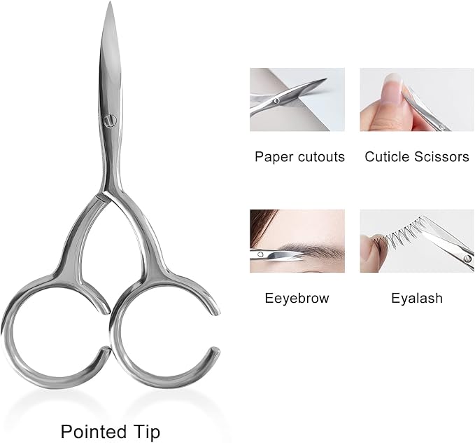 Curved and Rounded Scissors For Men/Women Facial Hair Cutting - Hair Cuticle Manicure Scissors Shears Kit - for Eyebrows, Nose Hair, Beard/Mustache, Eyelashes, (2 Pack)