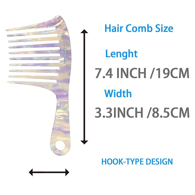 D1 | wide tooth comb 7.4"for easy portability. Suitable for Women's/girl curly, curly and tight hair, the short handle design is easy to carry. Acetate comb (White Purple C)