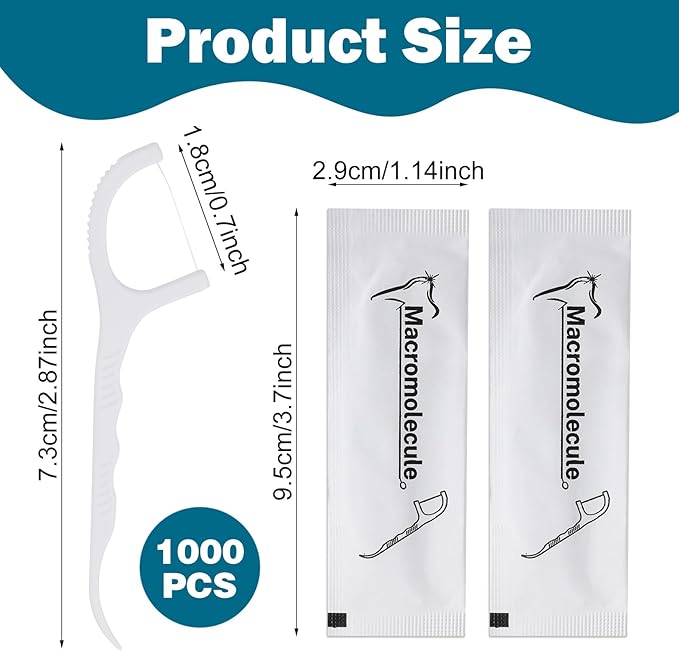 Kifmurase 1000 Pcs Individually Wrapped Floss Picks Bulk Dental Floss Picks Flossers for Adult Travel & Daily Use, Oral Teeth Clean Tight Space Deep Cleaning Plaque Remover (White)