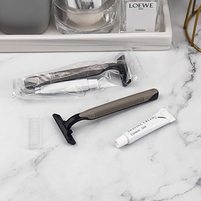 Disposable Razors In Bulk, Bulk Razors With Knife Cap, Gray, Individually Packaged Disposable Razors Bulk With Shaving Cream For Hotels, Homeless, Nursing Homes, Charities (Pack-60)