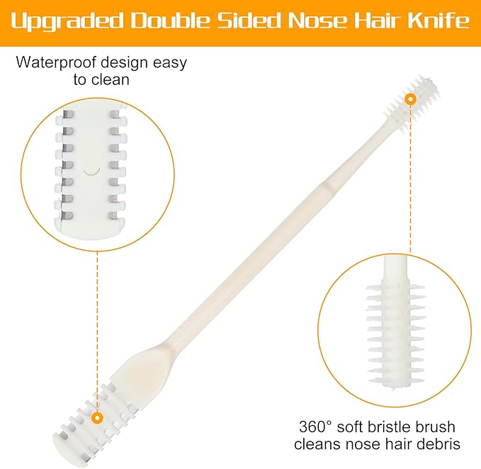 12 Pcs 2 in 1 Nasal Hair Cutter for Women Men, Double Sided Manual Nose Hair Trimmer Portable 360° Rotating Upgrade Nose Hair Knife with Soft Cleaning Brush Head, Travel Essentials (Cream)