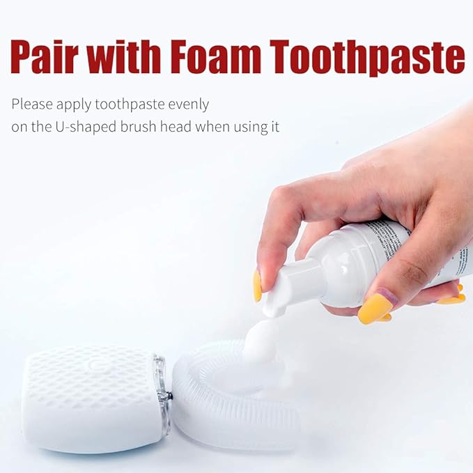 Automatic Toothbrush U Shaped Toothbrush for Adults 360° Toothbrush 30'' Automatic Timer Wireless Charging Washable Travel Home, White
