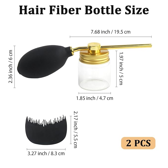 2PCS Hair Fiber Bottle with Hairline Optimizers Baffle, Hair Fiber Applicator Specifically Designed for Hairs Building Fibers, Dry Shampoo and Diatomaceous Earth, for Indoor & Outdoor Use