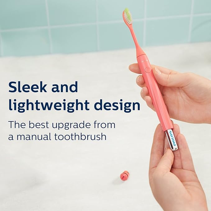 Philips One Electric Toothbrush by Sonicare HY1100/51 - Micro Vibrations, Soft bristles That Gently Polish and whiten teeths, 3 Month Battery Life, 2 Minute Timer and Quadpacer Red