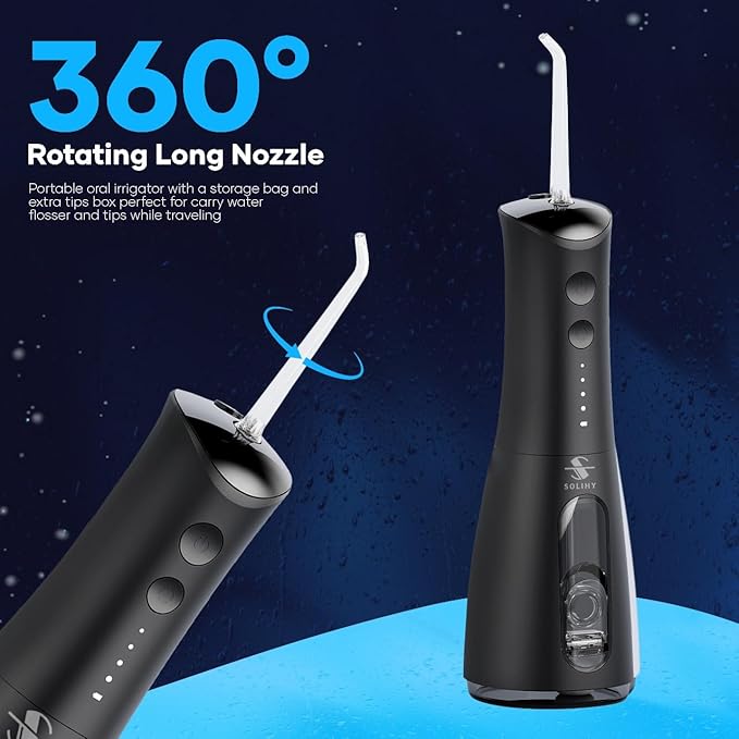 Cordless Water Flosser, Water Dental Flosser, Rechargeable Irrigation Cleaner,4 Modes Portable Water Flosser with 5 Nozzles, Water Flossers for Teeth, Dental Tools (Black)