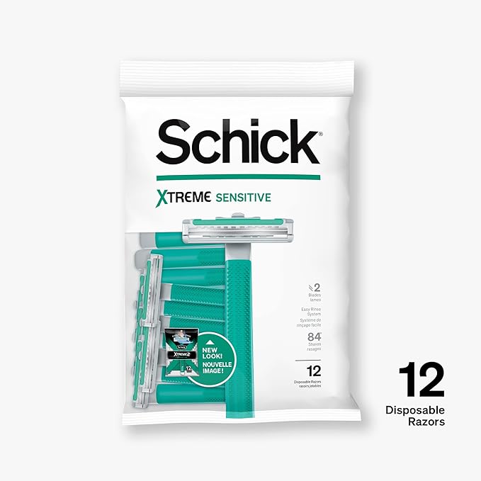 Schick Xtreme 2 Blade Sensitive Skin Disposable Razor For Men, Pack of 36
