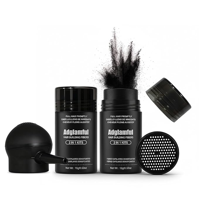 Hair Building Fibers Set, 15g x 2 Bottles with Press Applicator, Lightweight Fiber Powder for Thinning Areas, Natural Volume, Travel-Friendly Kit, Dark Brown