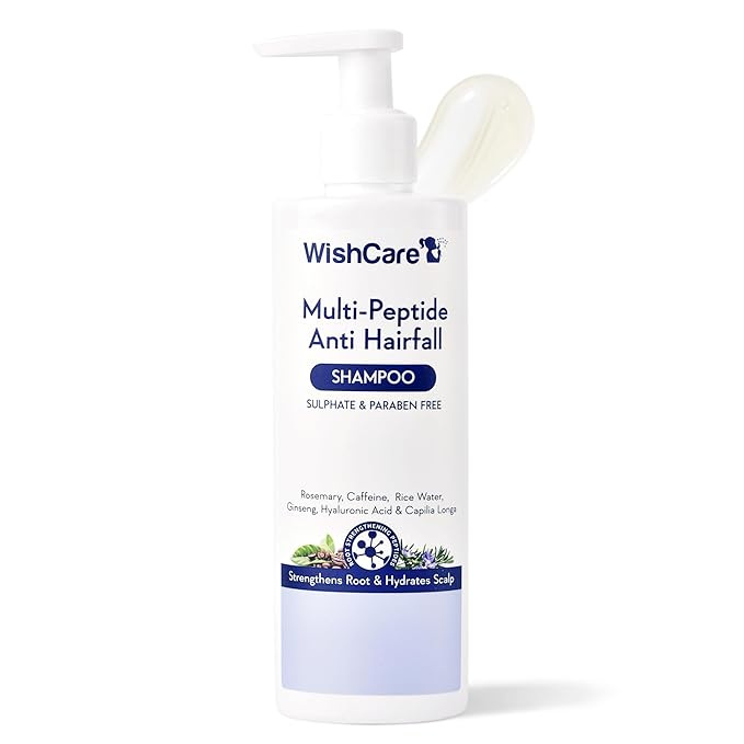 WishCare Multi Peptide Anti Hairfall Shampoo - Rice Water, Rosemary, Capilia Longa, Hyaluronic Acid & Caffeine 250ml