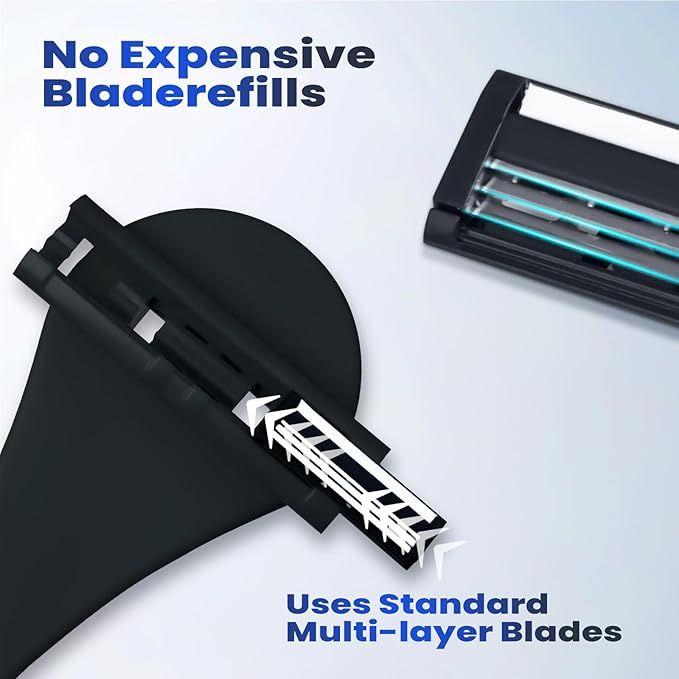 Foldable & Silicone Back Hair Body Shaver Refill Cartridges,3 Blade Razor for Men, 10 Razors Included